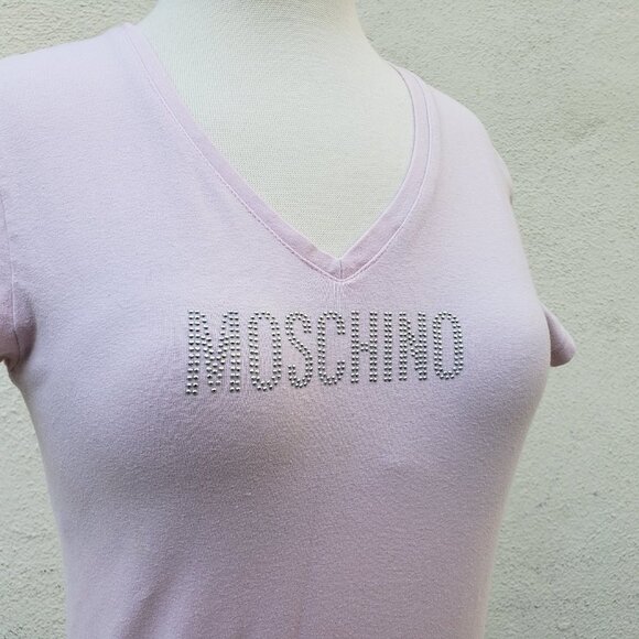 Vintage Y2K Moschino Baby Pink Gemstone Logo Tee - Picture 3 of 10